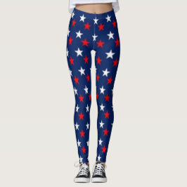 RED, VITE OCH BLUE! Patriotic Stars Mönster Leggings