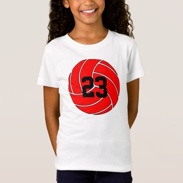 Red Volleyball Anpassningsbar Player Jersey Number T-shirt (Framsida)
