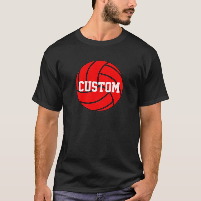 Red Volleyball Anpassningsbar Team Namn eller Text Tee Shirt (Framsida)