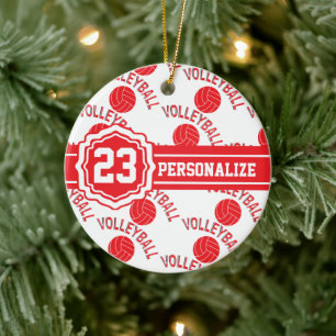 Red Volleyball DIY Namn och nummer Julgransprydnad Keramik