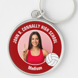 Red Volleyball Player Photo High School Spirit Rund Silverfärgad Nyckelring