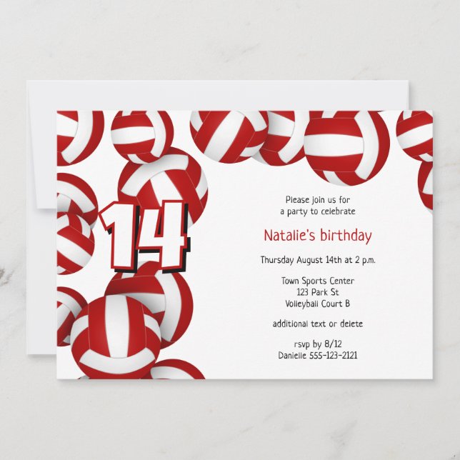 Red volleybollar-pojkar födelsedagsfest inbjudningar (Framsida)