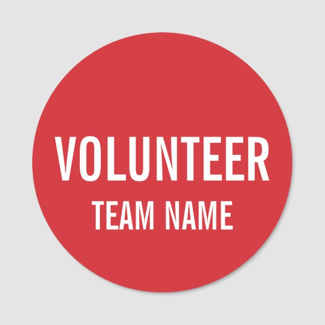 Red Volunteer Badge med Anpassningsbar Team Namn Namnbricka (Framsida)