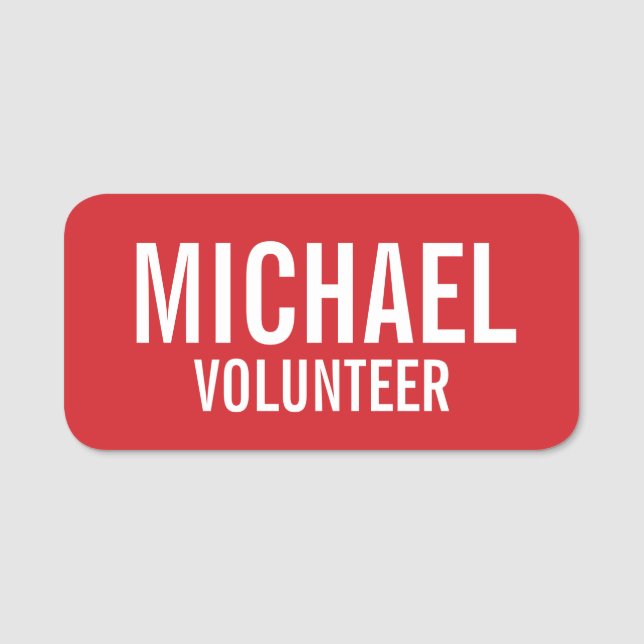 Red Volunteer Badge med eget namn Namnbricka (Framsida)