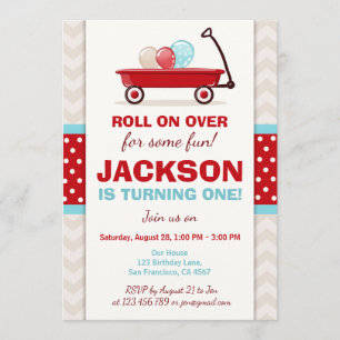Red Wagon Birthday Inbjudan Litte Red Wagon Blue