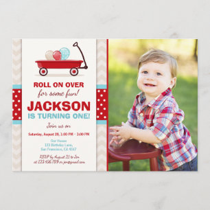 Red Wagon Birthday Inbjudan Litte Red Wagon Blue