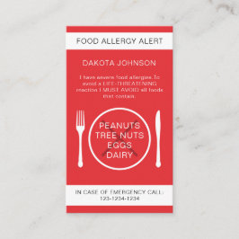 Red Warning Food Allergy Alert Chef Card