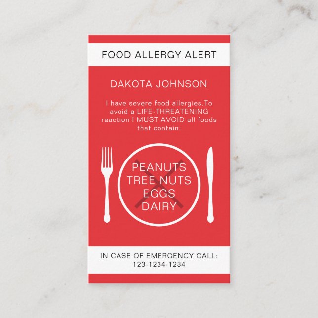 Red Warning Food Allergy Alert Chef Card (Framsida)