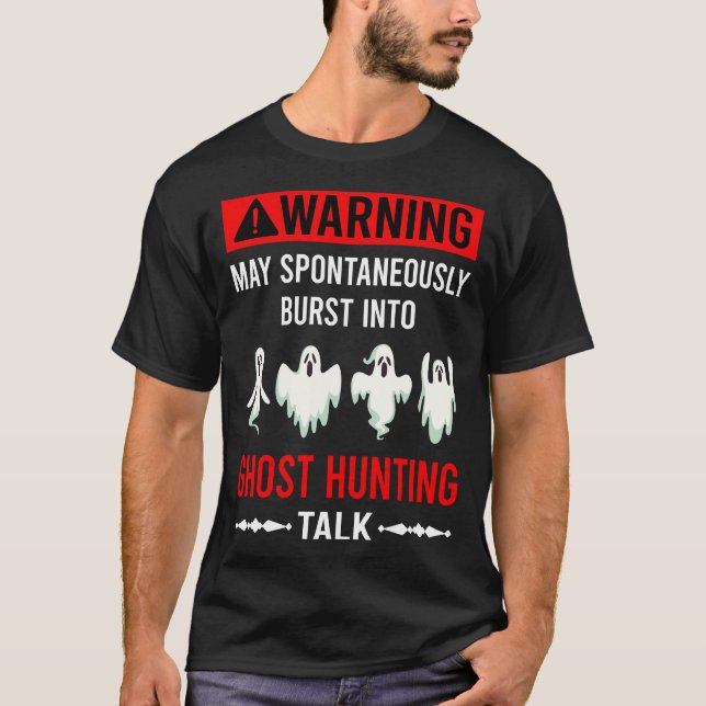 Red Warning Ghost Hunting Paranormal T Shirt (Framsida)