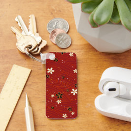 Red Washi Paper Aluminum Rectangle Keychain Nyckelring