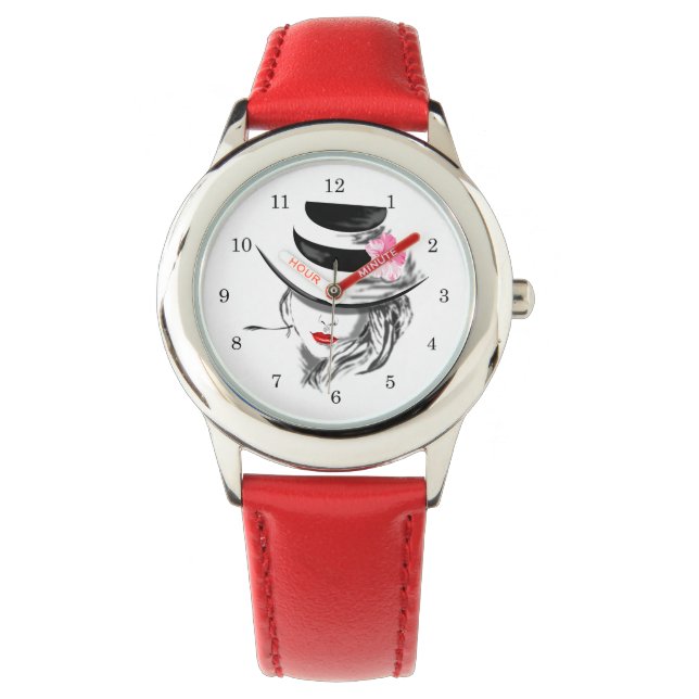 Red Watch Mysterious Woman with Hat Armbandsur (Framsida)