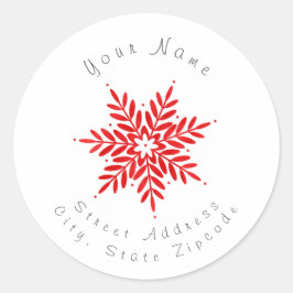 "Red Watercolor Abstrakt Snowflake"-etiketter Runt Klistermärke