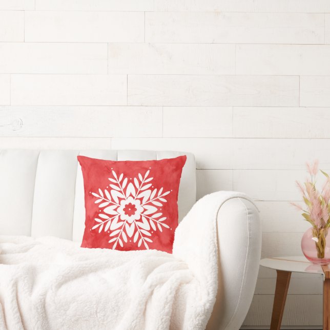 Red Watercolor Abstrakt Snowflake Kudde (Soffa)
