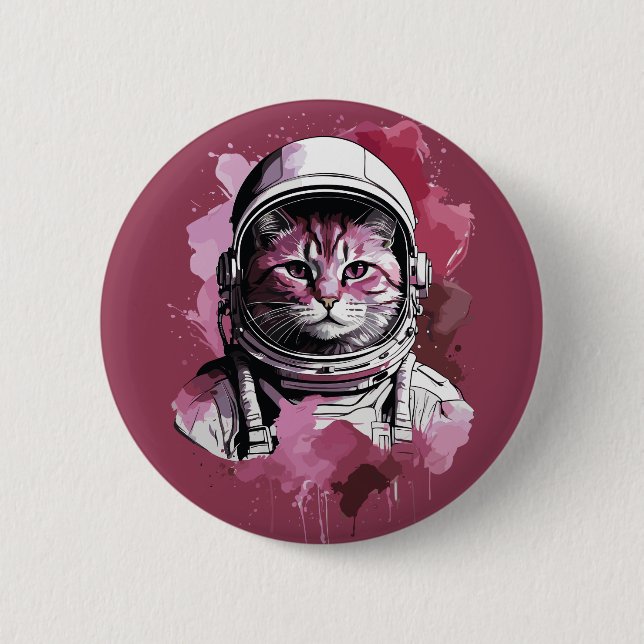 Red Watercolor Astronaut Cat Knapp (Framsida)