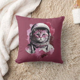 Red Watercolor Astronaut Cat Kudde