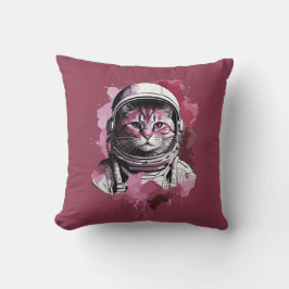 Red Watercolor Astronaut Cat Kudde