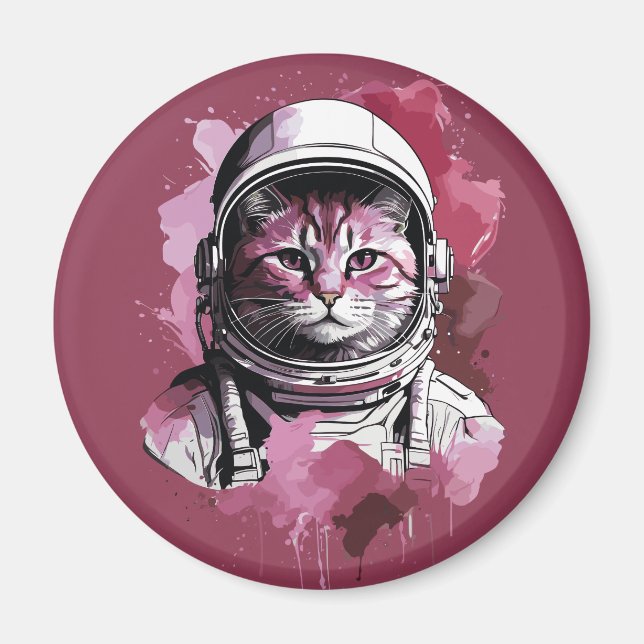 Red Watercolor Astronaut Cat Magnet (Framsidan)