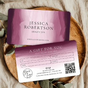 Red Watercolor Beauty Salon Spa Gift Certificate Visitkort