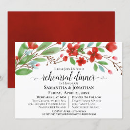 Red Watercolor Blommar Bröllop Rehearsal Dinner Inbjudningar