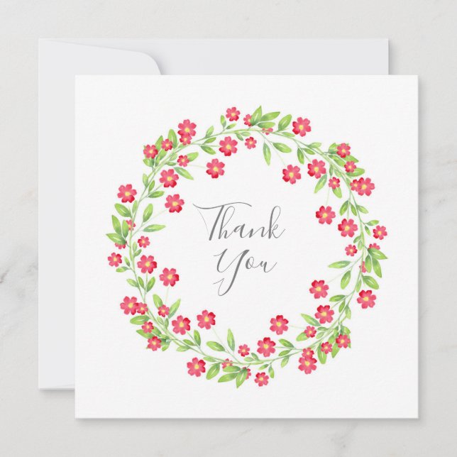 Red Watercolor Blommigt Wandeans Tack Kort (Framsida)