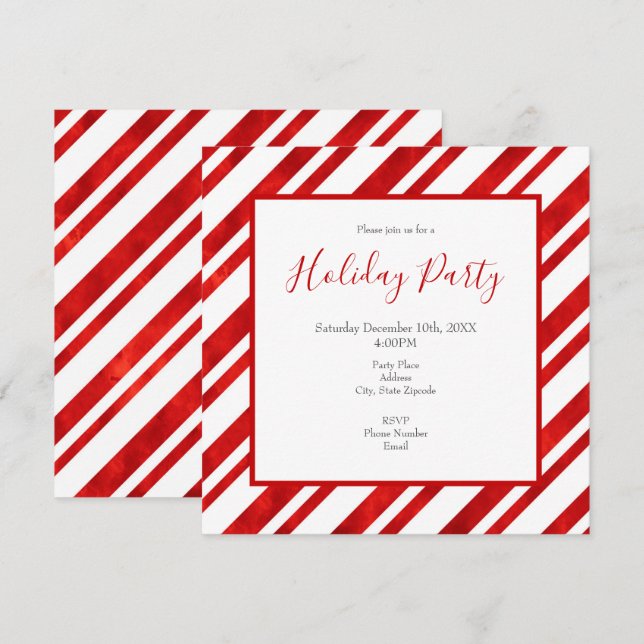 Red Watercolor Candy cane Rand Inbjudningar (Fram/baksida)