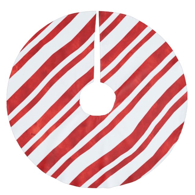 Red Watercolor Candy cane Rand Julgransmatta Borstad Polyester (Framsidan)