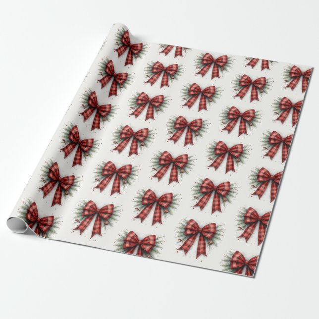 Red Watercolor Christmas Bow Holiday Gift Wrap Presentpapper (Utrullad)