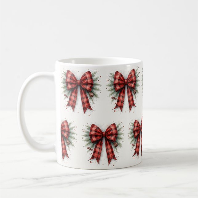 Red Watercolor Christmas Bow Kaffemugg (Vänster)