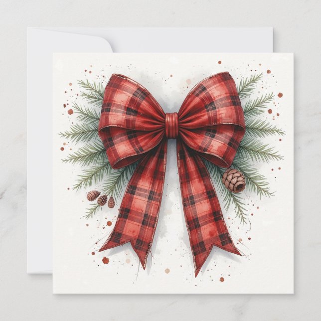 Red Watercolor Christmas Bow Kort (Framsida)