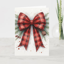 Red Watercolor Christmas Bow Kort