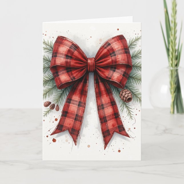 Red Watercolor Christmas Bow Kort (Framsida)