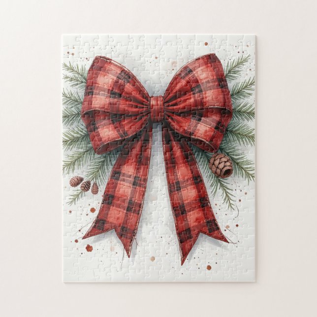 Red Watercolor Christmas Bow Pussel (Vertikal)