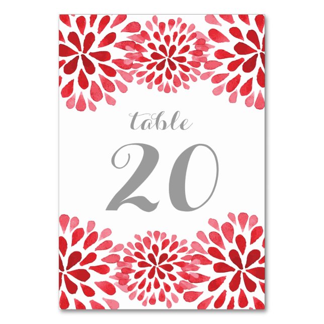 Red Watercolor Chrysanthemum Bordsnummer Card (Framsidan)