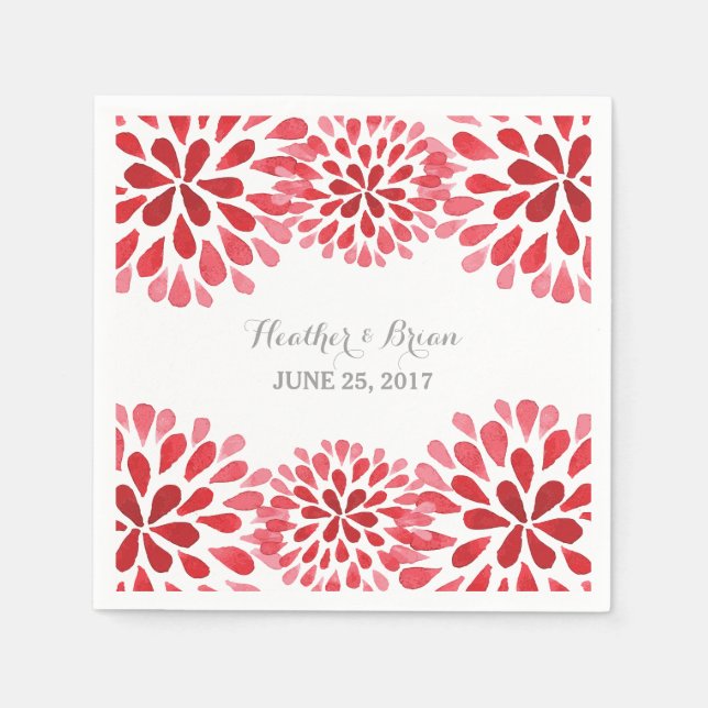 Red Watercolor Chrysanthemum Pappra Napkins Pappersservett (Framsidan)
