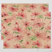 Red Watercolor Daisy Fält Vintage