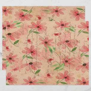 Red Watercolor Daisy Fält Vintage