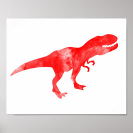 Red Watercolor Dino T-Rex Pojke Nursery Print Poster