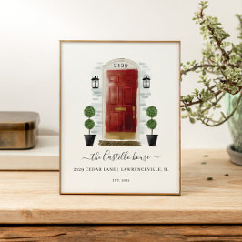 Red Watercolor Family Door för hemmet Sweet Home F Poster