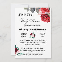 Red Watercolor Flower Baby Shower Inbjudningar