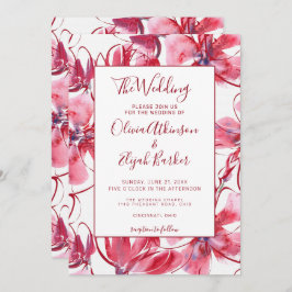 Red Watercolor Flowers Bröllop Inbjudningar