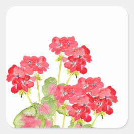 Red Watercolor Geraniums 2 Fyrkantigt Klistermärke