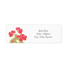 Red Watercolor Geraniums 2 Returadress Etikett