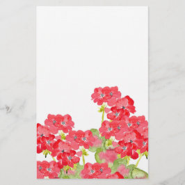 Red Watercolor Geraniums Brevpapper