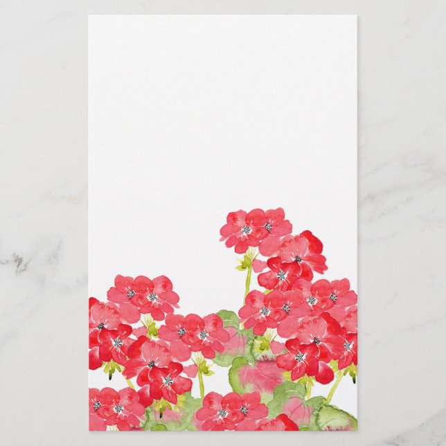 Red Watercolor Geraniums Brevpapper (Framsida)