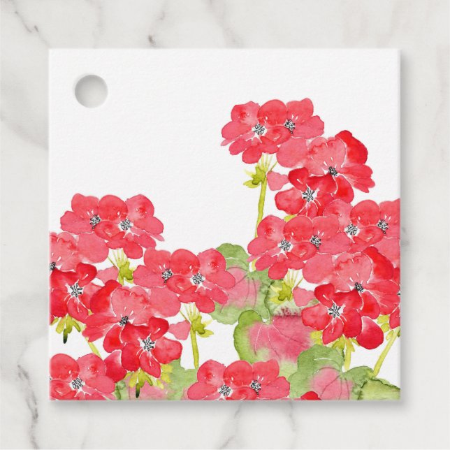 Red Watercolor Geraniums Gåvor Etiketter (Framsida)