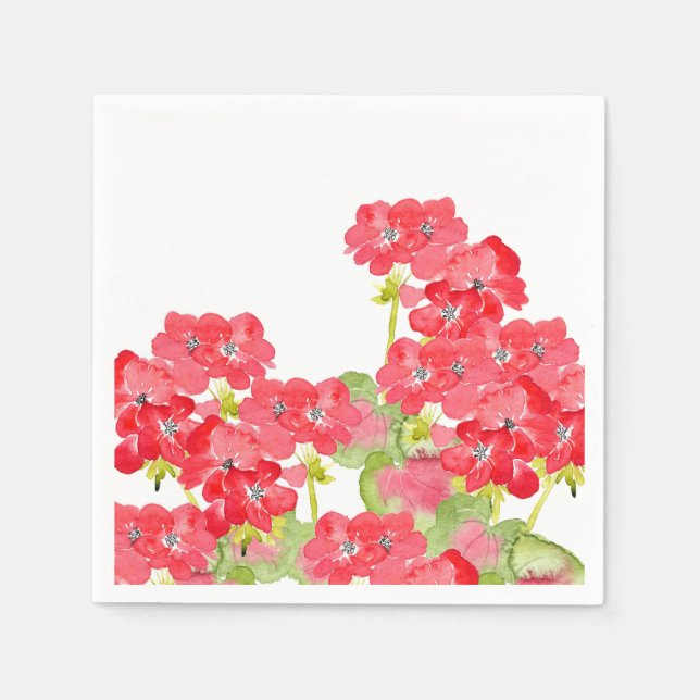 Red Watercolor Geraniums Pappersservett (Framsidan)