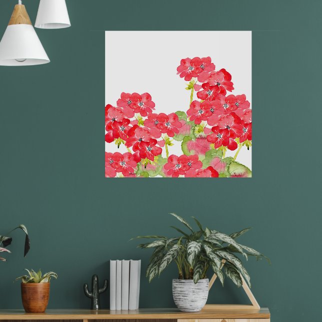 Red Watercolor Geraniums Poster (Vardagsrum 1)