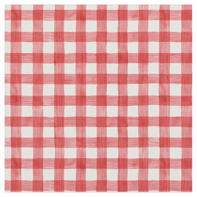 Red Watercolor Gingham Fabric Tyg (Närbild)