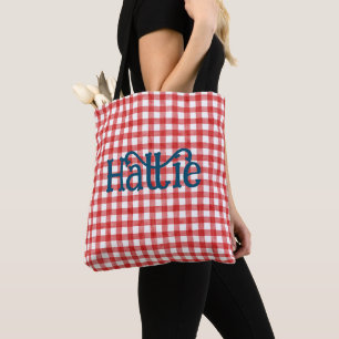 Red Watercolor Gingham Personlig Tygkasse