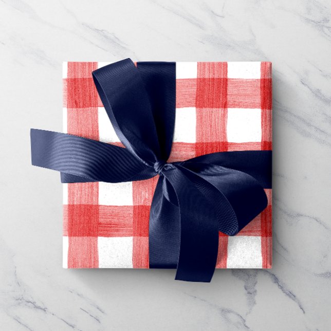 Red Watercolor Gingham Wrapping Papper Presentpapper (Skapare uppladdad)
